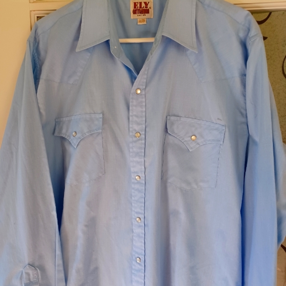 Ely Cattlemen shirt Xlarge tall pearl snaps light blue
